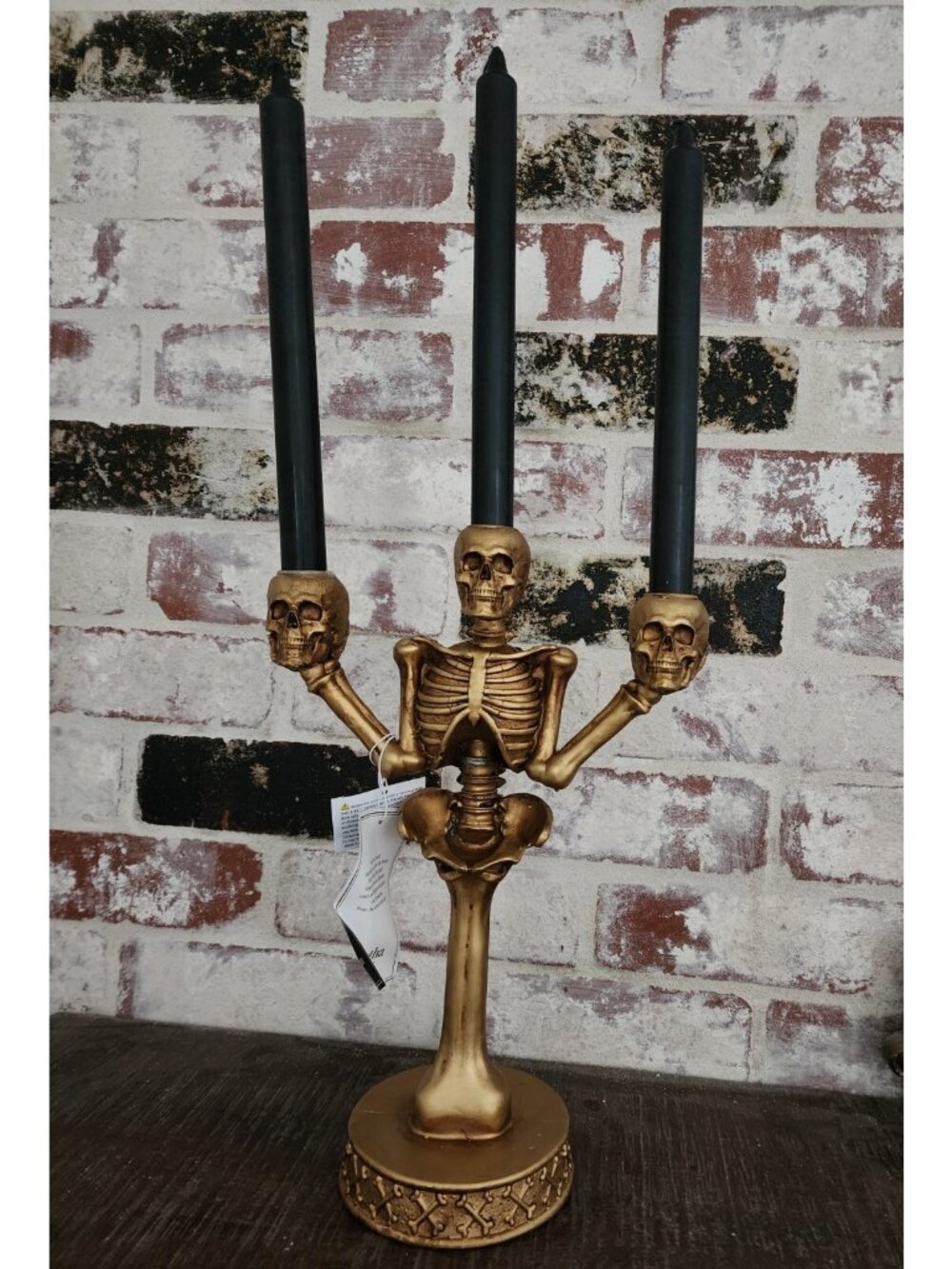 Martha Stewart Halloween Skull Skeleton Candle Holder Candelabra Antique Gold